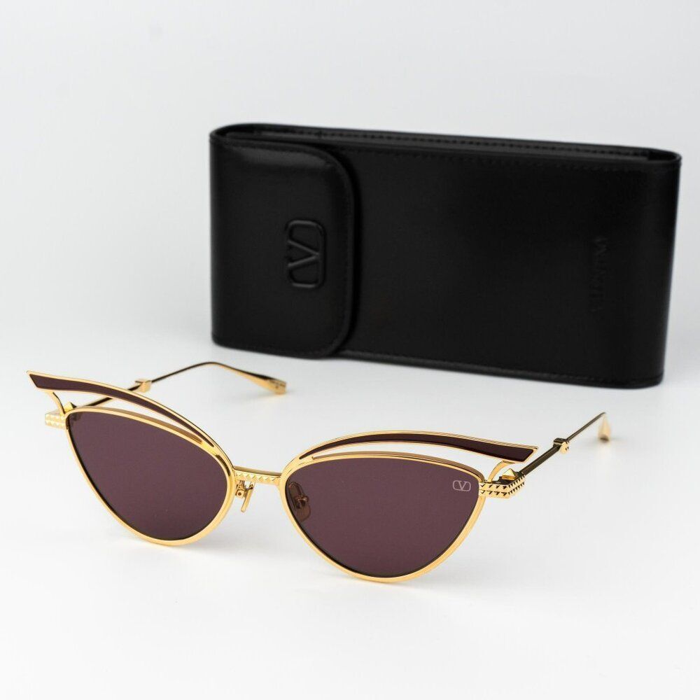 Valentino Women Sunglasses Titanium Gold Grey Cat Eye V - Glassliner Vls-118b-55